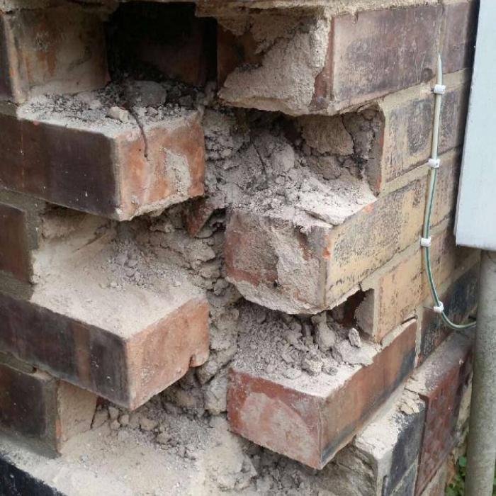 Blocked cavity filled with rubble and debris most likely to have occurred during the build. &nbsp;