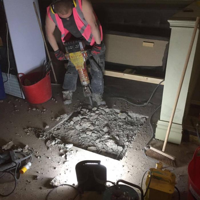 Our top builder Alan excavating for the installation of flood defence systems in York.&nbsp;