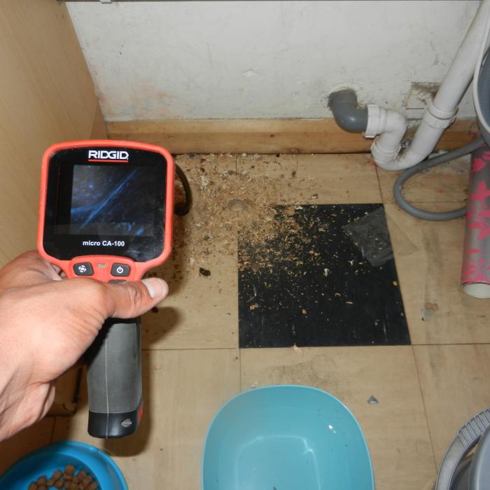 Borrescope inspection into a suspended timber floor using a flexible camera. In this circumstance we had limited access into the subfloor for a physical inspection due to the vinyl tile floor covering, so where problem areas were identified as at risk we used a borrescope camera to reveal the concealed with limited disruption to the floor.&nbsp;